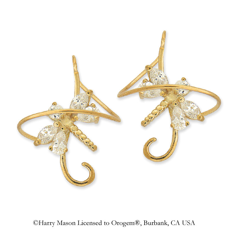 18k Gold Over Silver Cubic Zirconia Dragonfly Earspirals Earrings