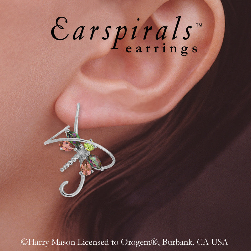 Sterling Silver Multi Gemstone Dragonfly Earspirals Earrings