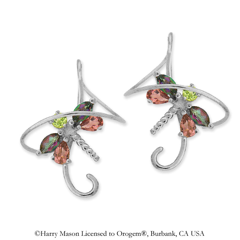 Sterling Silver Multi Gemstone Dragonfly Earspirals Earrings