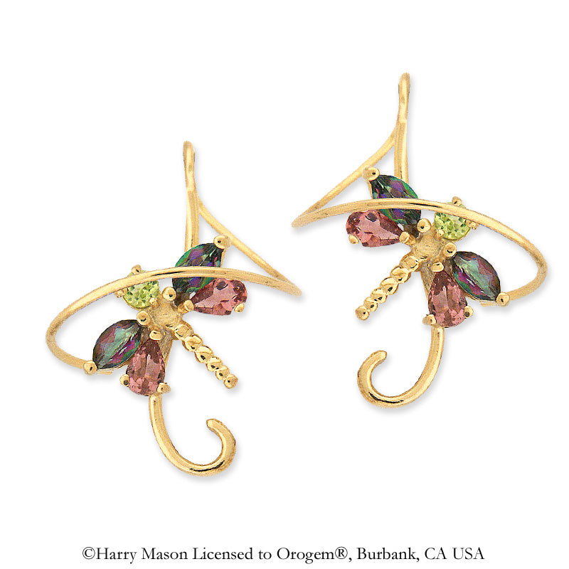 18k Gold Over Silver Multi Gemstone Dragonfly Earspirals Earrings 