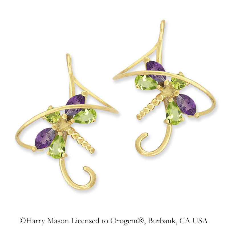 18k Gold Over Silver Multi Gemstone Dragonfly Earspirals Earrings 