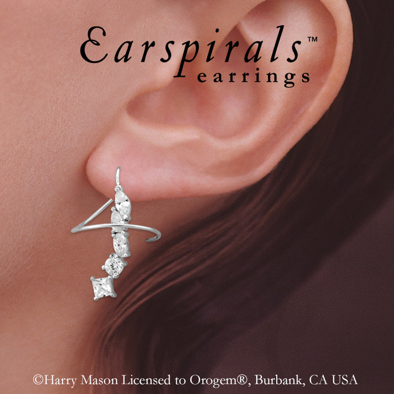 Sterling Silver Cubic Zirconia Multi Shapes Earspirals Earrings