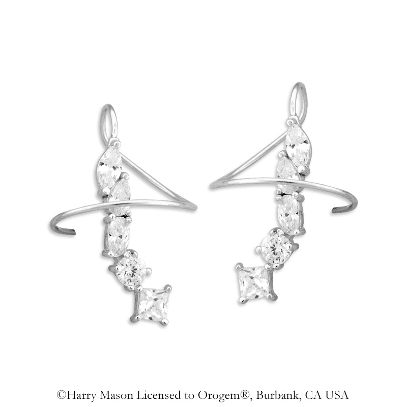 Sterling Silver Cubic Zirconia Multi Shapes Earspirals Earrings