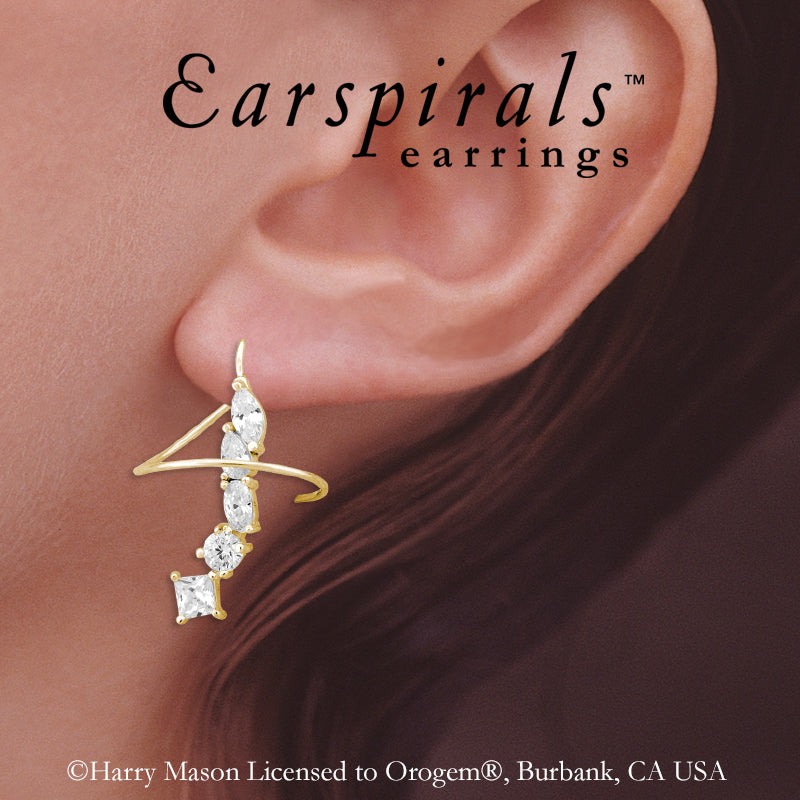 18k Gold Over Silver Cubic Zirconia Multi Shapes Earspirals Earrings