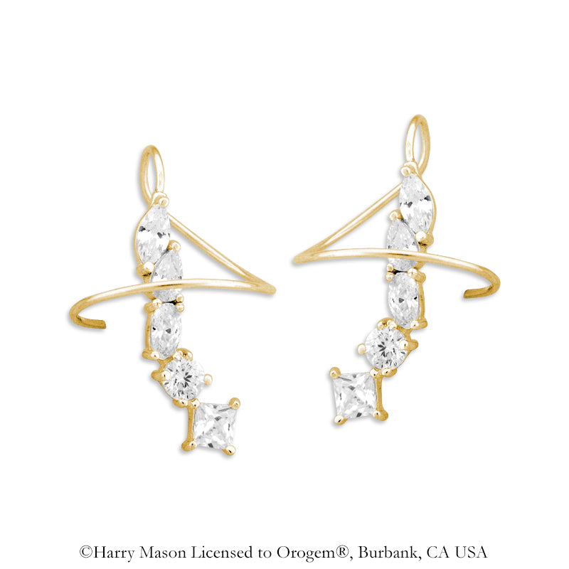 18k Gold Over Silver Cubic Zirconia Multi Shapes Earspirals Earrings