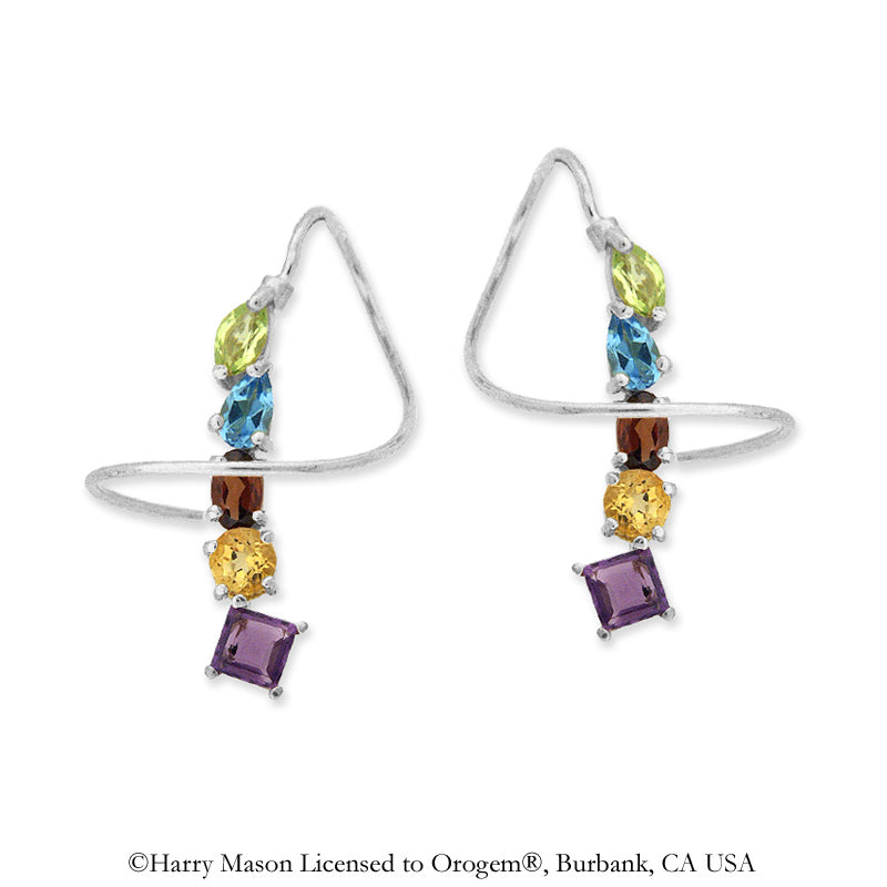 Sterling Silver Multi Gemstone Multi Shapes Earspirals Earrings