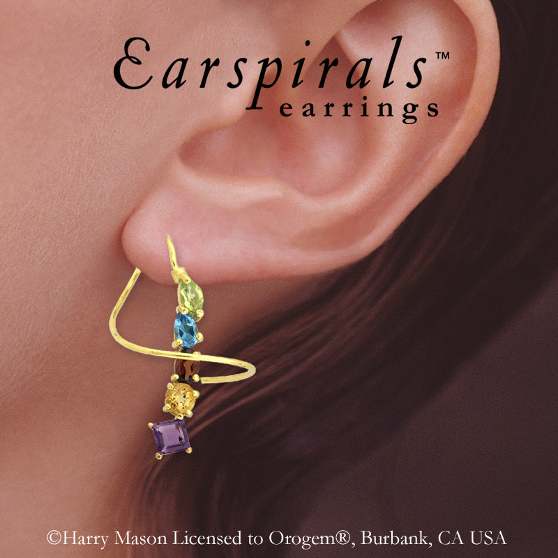 18k Gold Over Silver Multi Gemstone Multi Shapes Earspirals Earrings