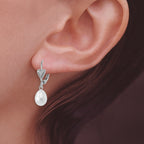 Pearl Teardrop Heart Leverback Earrings in Silver