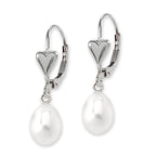 Silver Teardrop Pearl Heart Leverback Earring