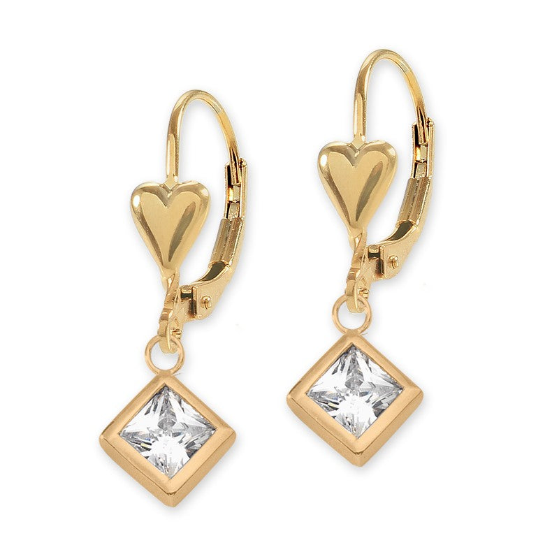 Gold over Silver Princess Cubic Zirconia Leverback Earring