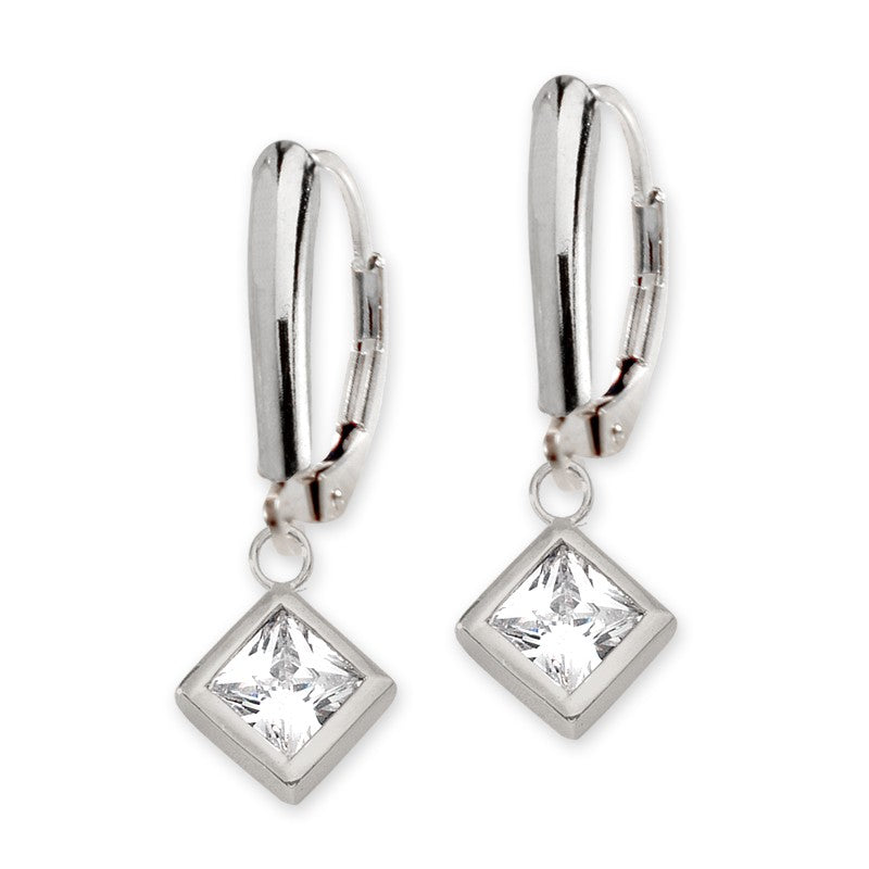 Silver Princess CZ Shield Leverback Earring