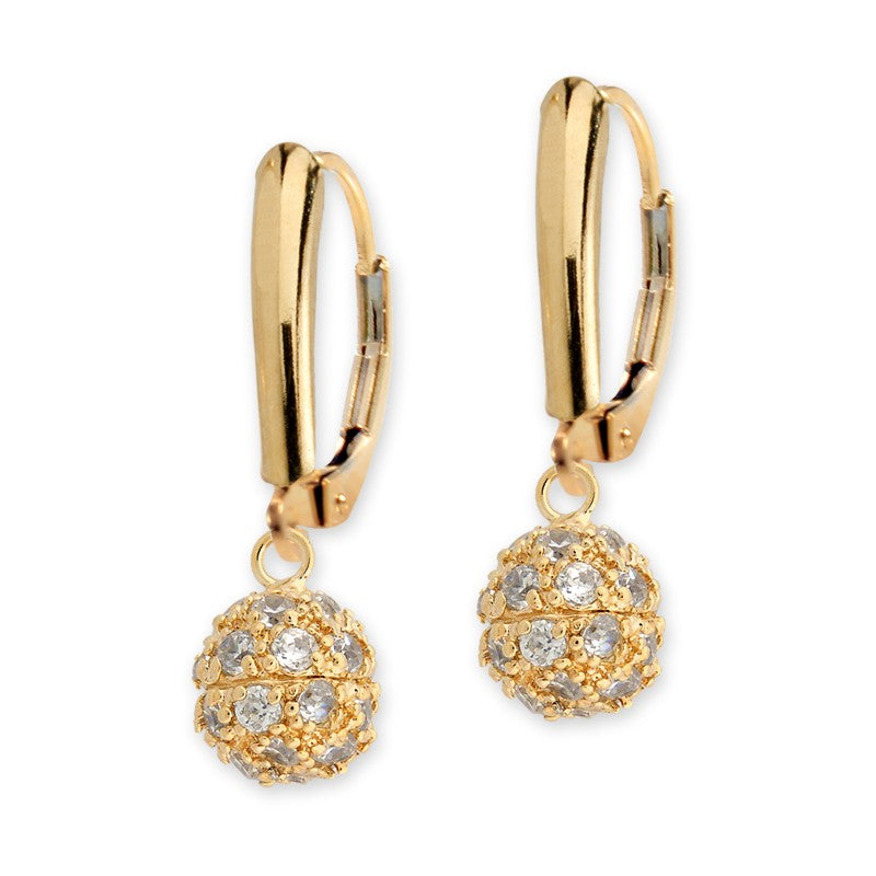 Gold over Silver CZ Bead Shield Leverback Earring