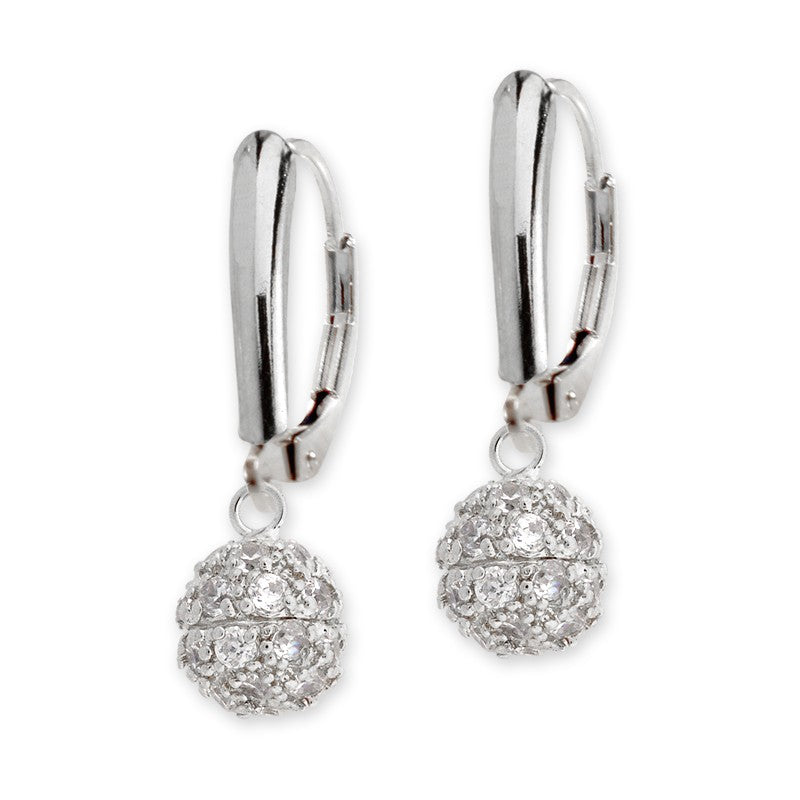 Silver CZ Bead Shield Leverback Earring