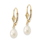 Gold over Silver Teardrop Pearl Fleur-de-lis Leverback Earring
