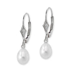Silver Teardrop Pearl Fleur-de-lis Leverback Earring