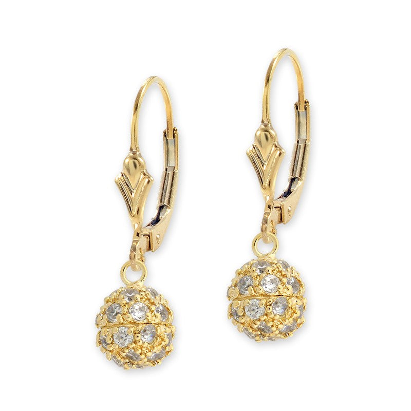 Gold over Silver CZ Bead Fleur-de-lis Leverback Earring