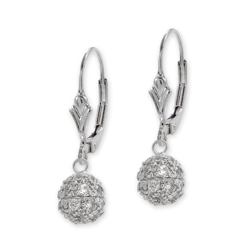 Silver CZ Bead Fleur-de-lis Leverback Earring