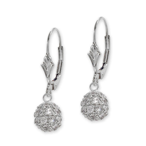 Silver CZ Bead Fleur-de-lis Leverback Earring