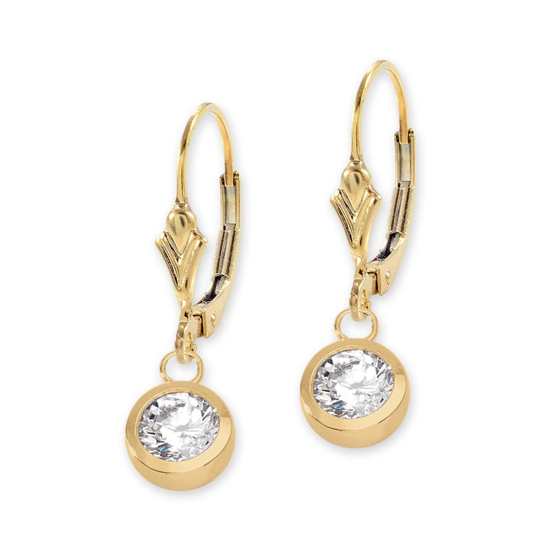 Gold over Silver Bezel CZ Fleur-de-Lis Leverback Earring