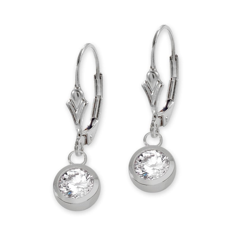 Silver Bezel CZ Fleur-de-Lis Leverback Earring
