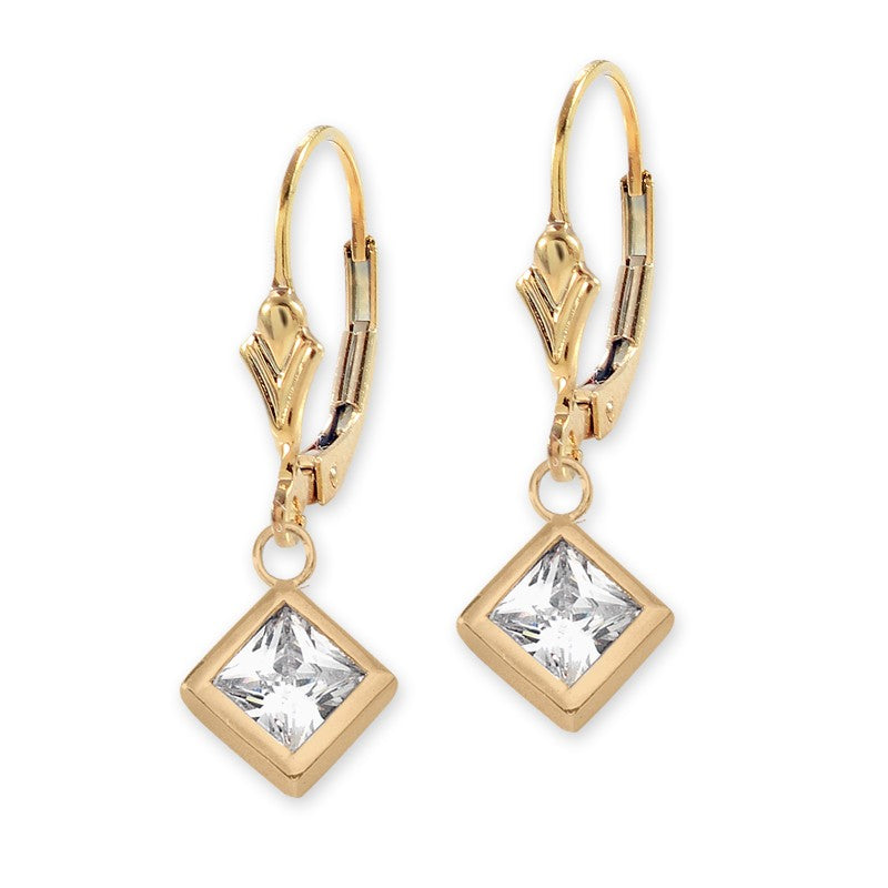Gold over Silver Princess CZ Fleur-de-Lis Leverback Earring