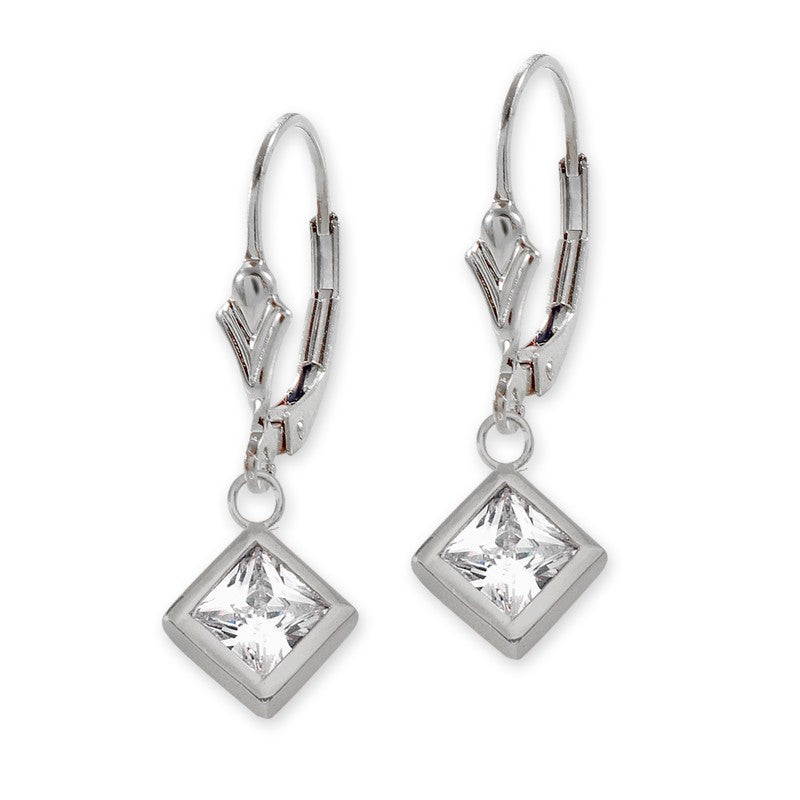 Silver Princess CZ Fleur-de-lis Leverback Earring