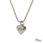 Stainless Steel Birthstone Mom Small Heart Pendant Necklace Chain