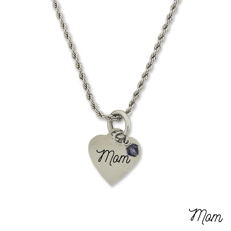 Stainless Steel Birthstone Mom Small Heart Pendant Necklace Chain