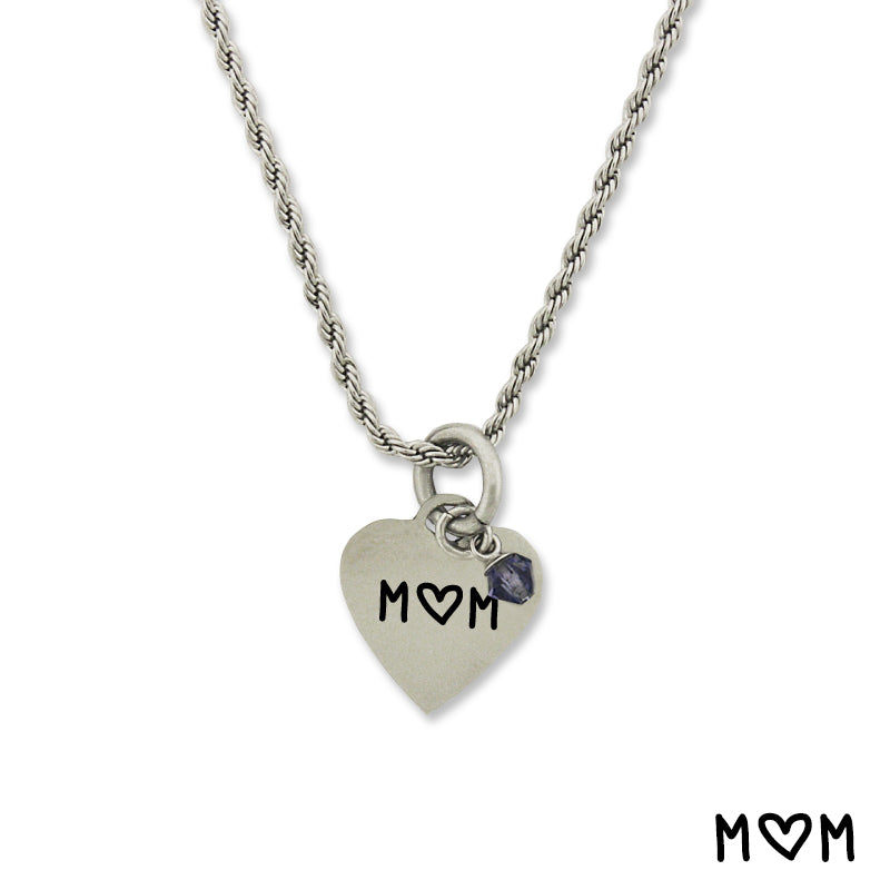 Stainless Steel Birthstone Mom Small Heart Pendant Necklace Chain