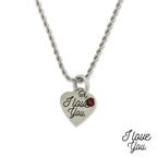 Stainless Steel Birthstone I Love You Small Heart Pendant Necklace Chain