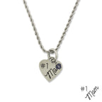 Stainless Steel Birthstone #1 Mom Small Heart Pendant Necklace Chain