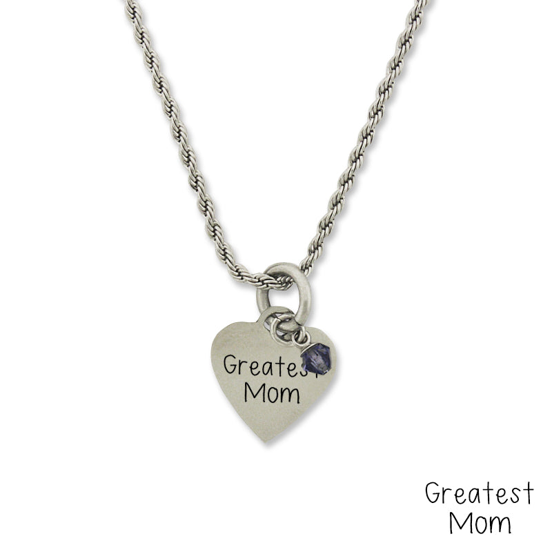 Stainless Steel Birthstone Greatest Mom Small Heart Pendant Necklace Chain
