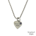 Stainless Steel Birthstone Greatest Mom Small Heart Pendant Necklace Chain