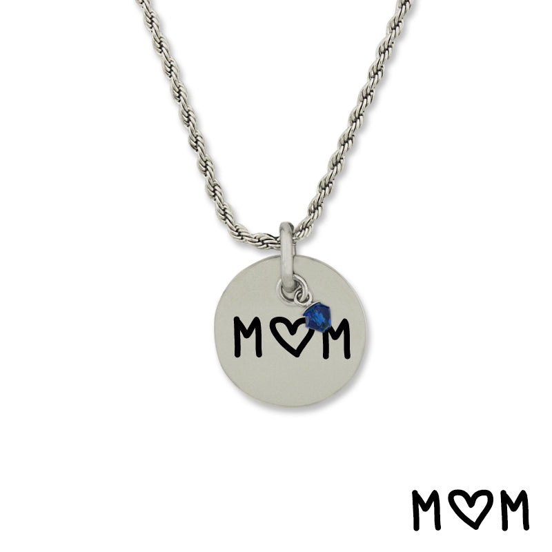 Stainless Steel Birthstone Mom Pendant Necklace Chain