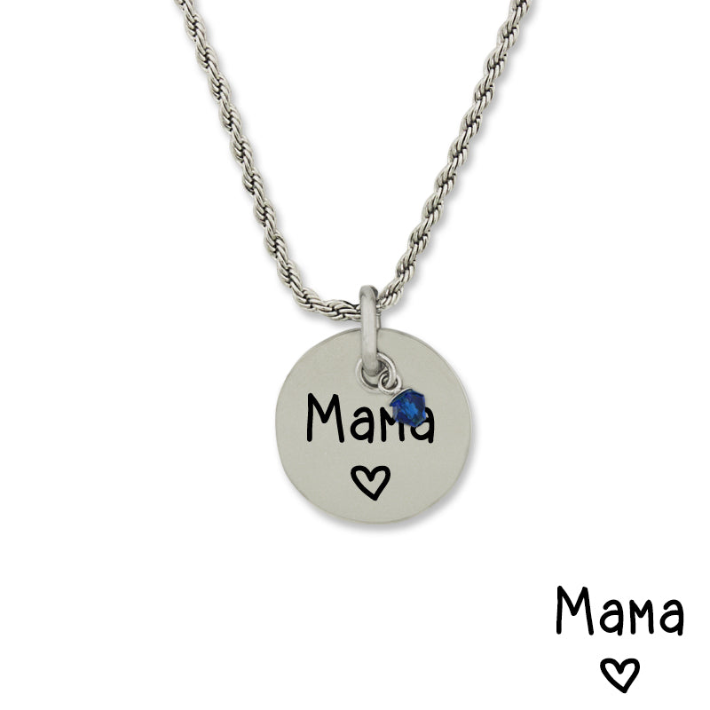 Stainless Steel Birthstone Mama Pendant Necklace Chain