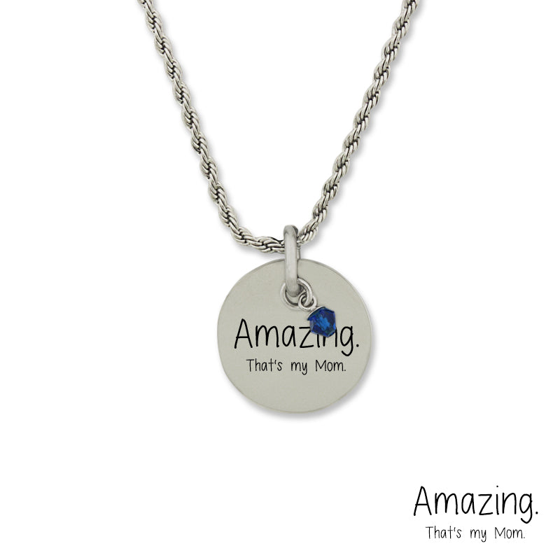 Stainless Steel Birthstone Amazing Mom Pendant Necklace Chain