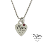 Stainless Steel Birthstone Always There Mom Heart Pendant Necklace Chain