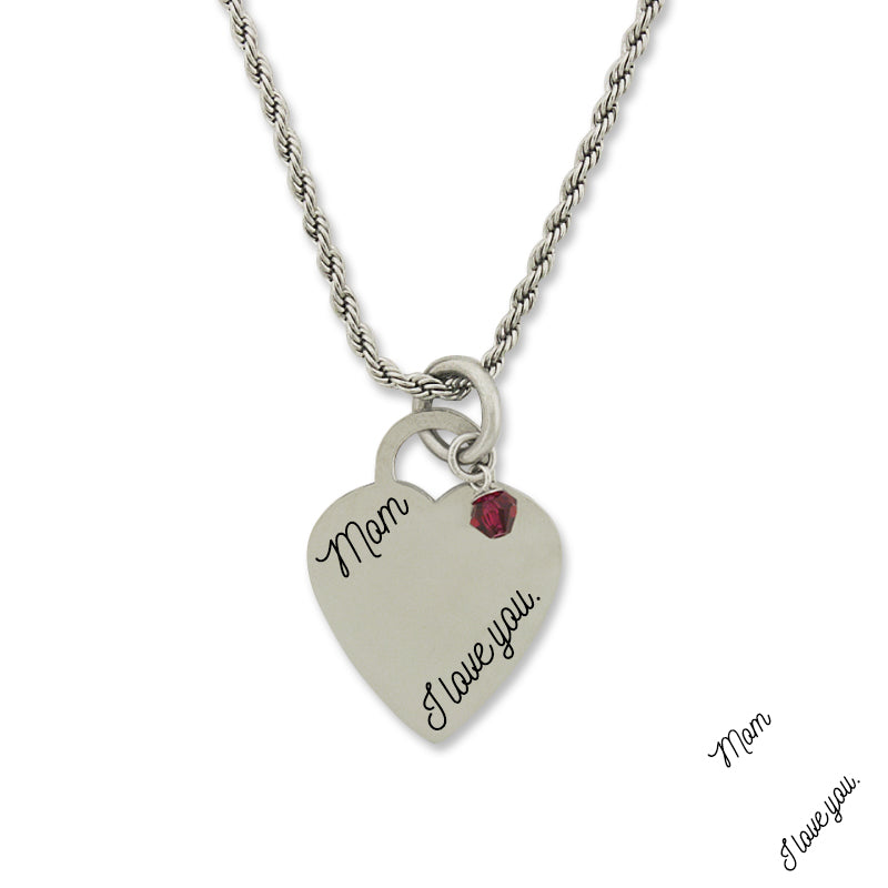 Stainless Steel Birthstone Mom I Love You Heart Pendant Necklace Chain