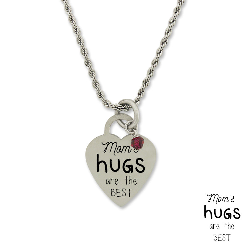 Stainless Steel Birthstone Mom Hugs Are The Best Heart Pendant Necklace Chain