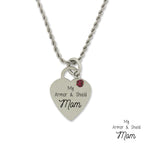 Stainless Steel Birthstone Mom Armor & Shield Heart Pendant Necklace Chain