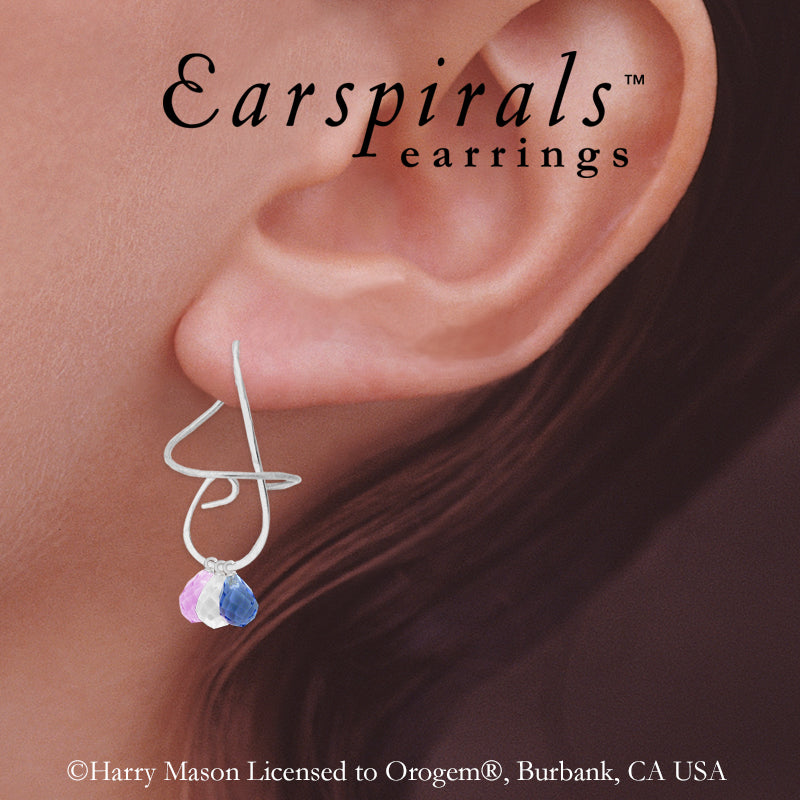 Silver Triple Faceted Stone Drops Interchangable Earspirals Earrings