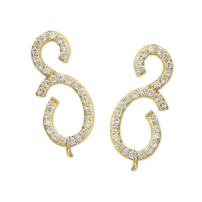 Ear Pin Ear Climber Earrings Musical Note Curves Cubic Zirconia Sterling Silver