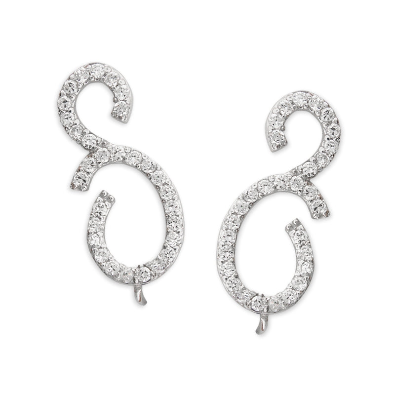 Ear Pin Ear Climber Earrings Musical Note Curves Cubic Zirconia Sterling Silver