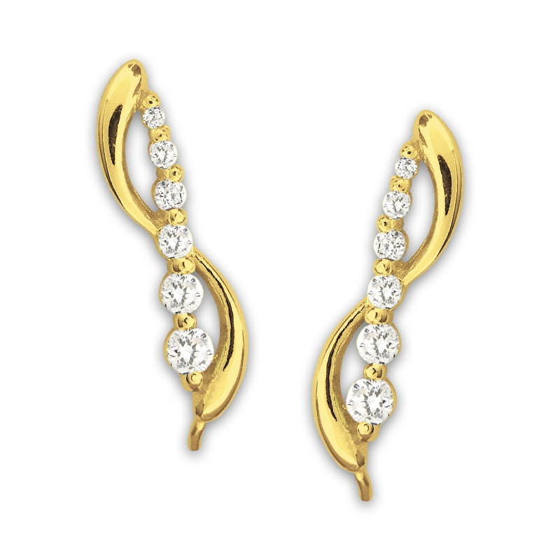 Ear Climber Earrrings Ear Pin Graduated Cubic Zirconia Swirls 18k Gold Over Silver