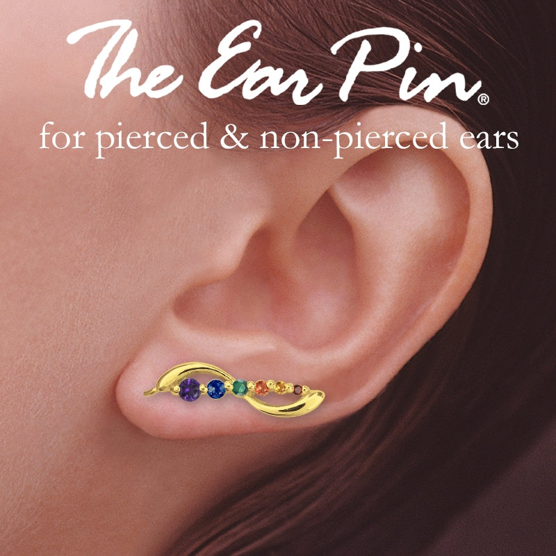 Ear Climber Earrrings Ear Pin Rainbow Gemstones 14k Yellow Gold