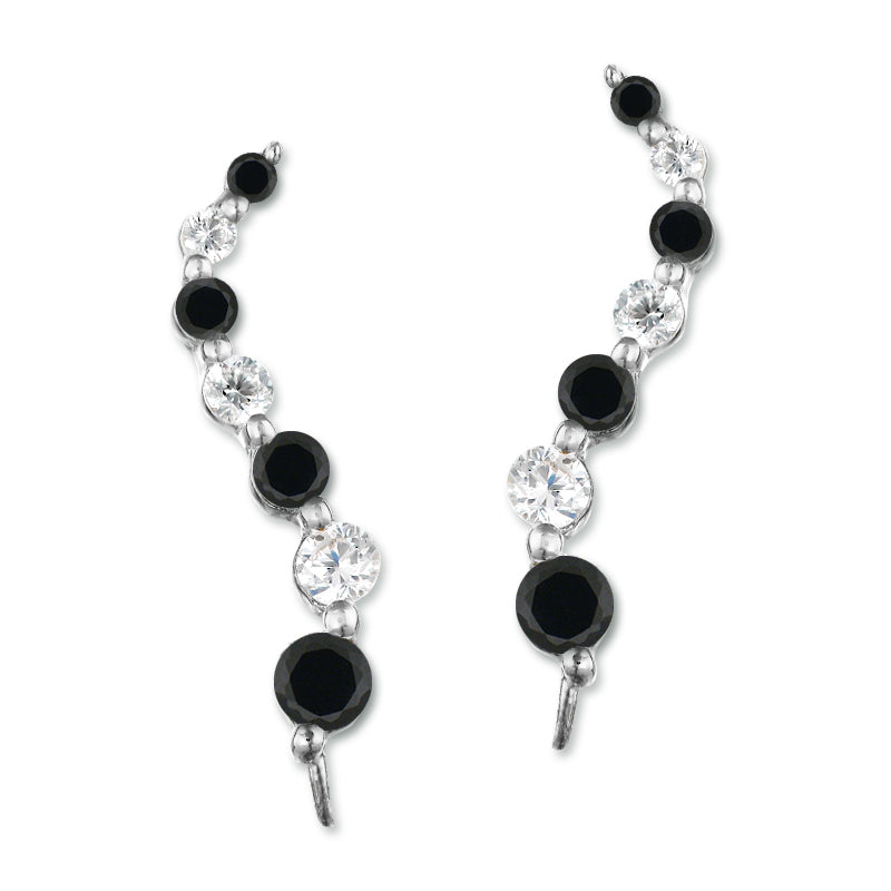 Sterling Silver Black Cubic Zirconia Journey Ear Pin Earrings - Large Version