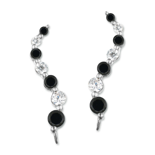 Sterling Silver Black Cubic Zirconia Journey Ear Pin Earrings - Large Version