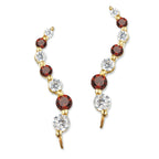 Gold Over Silver Garnet and Cubic Zirconia Journey Ear Pin Earrings - Large Version