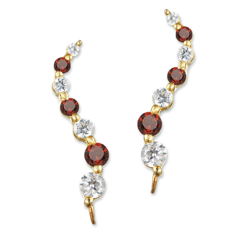14k Gold Garnet and Diamond Journey Ear Pin Earrings - Large Version