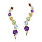 Gold Over Silver Multi Gemstones Journey Ear Pin Earrings - Large Version